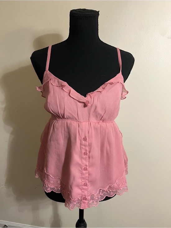 Hollister Tops - Hollister Pink Ruffle Trim Button-Front Tank Top